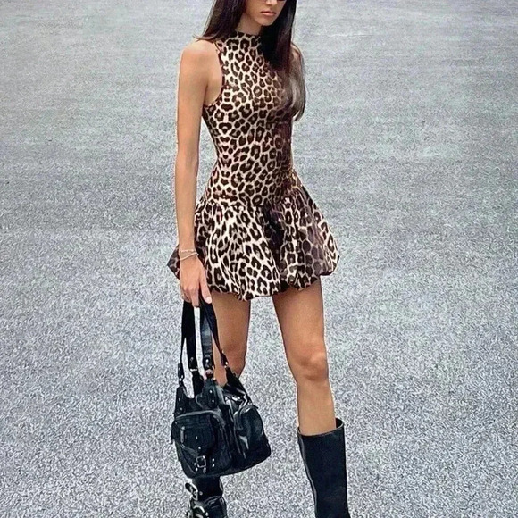 Multicolor Sexy Women's Summer Leopard Print Backless Bud Dress - Picture 6 of 6